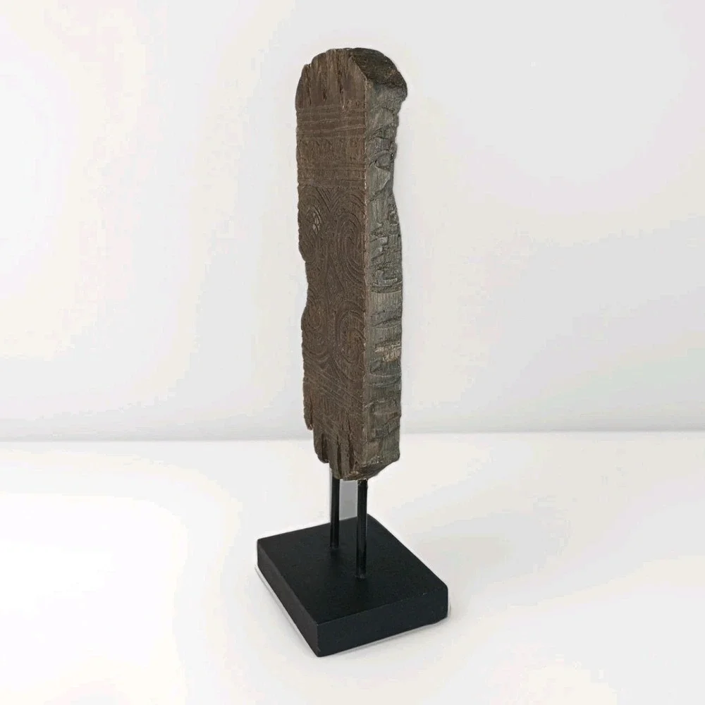Pottery Barn Tribal Art Carved Wood Block Table Art 15.25